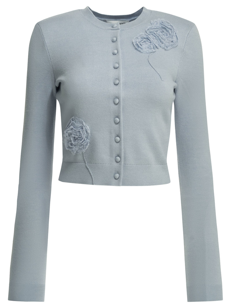 Self-portrait Self-portrait Embroidered Cardigan Light Blue - World Class Fashion