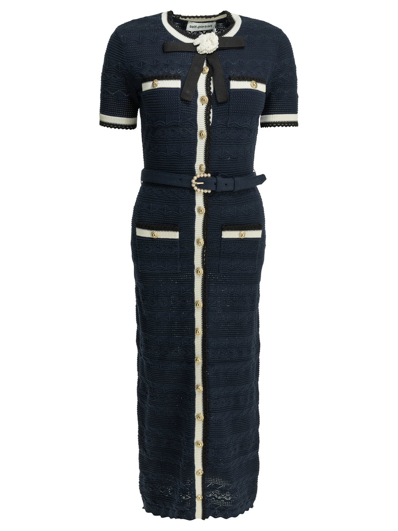 Self-portrait Self-portrait Knit Midi Dress Navy Women - World Class Fashion