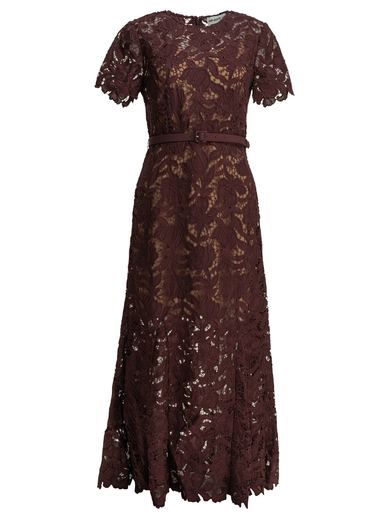 Self-portrait Self-portrait Lace Midi Dress Bordeaux - World Class Fashion