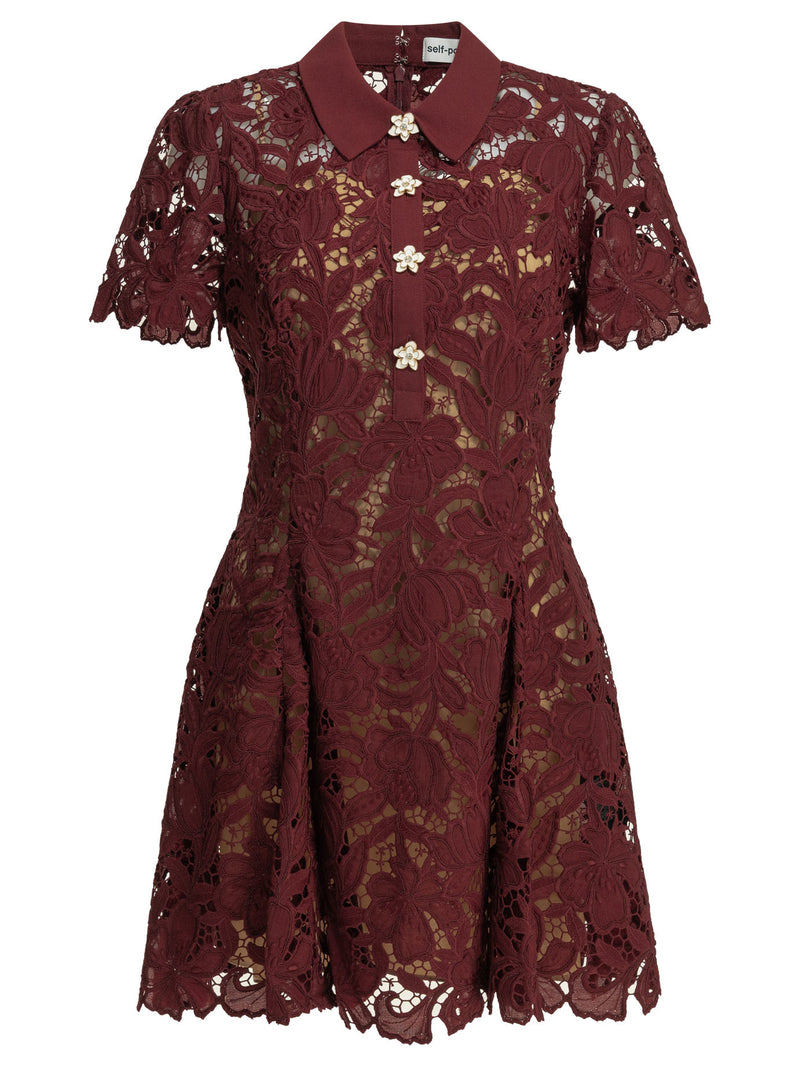 Self-portrait Self-portrait Short Lace Dress Burgundy Women - World Class Fashion