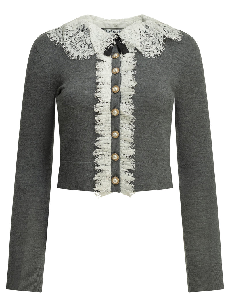 Self-portrait Self-portrait Sweater with Lace Collar Grey - World Class Fashion