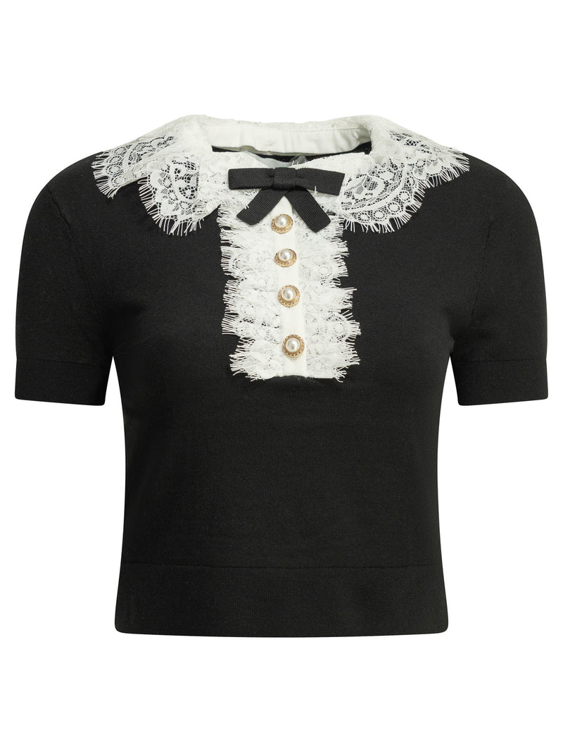 Self-portrait Self-portrait Lace Collar Sweater Black - World Class Fashion