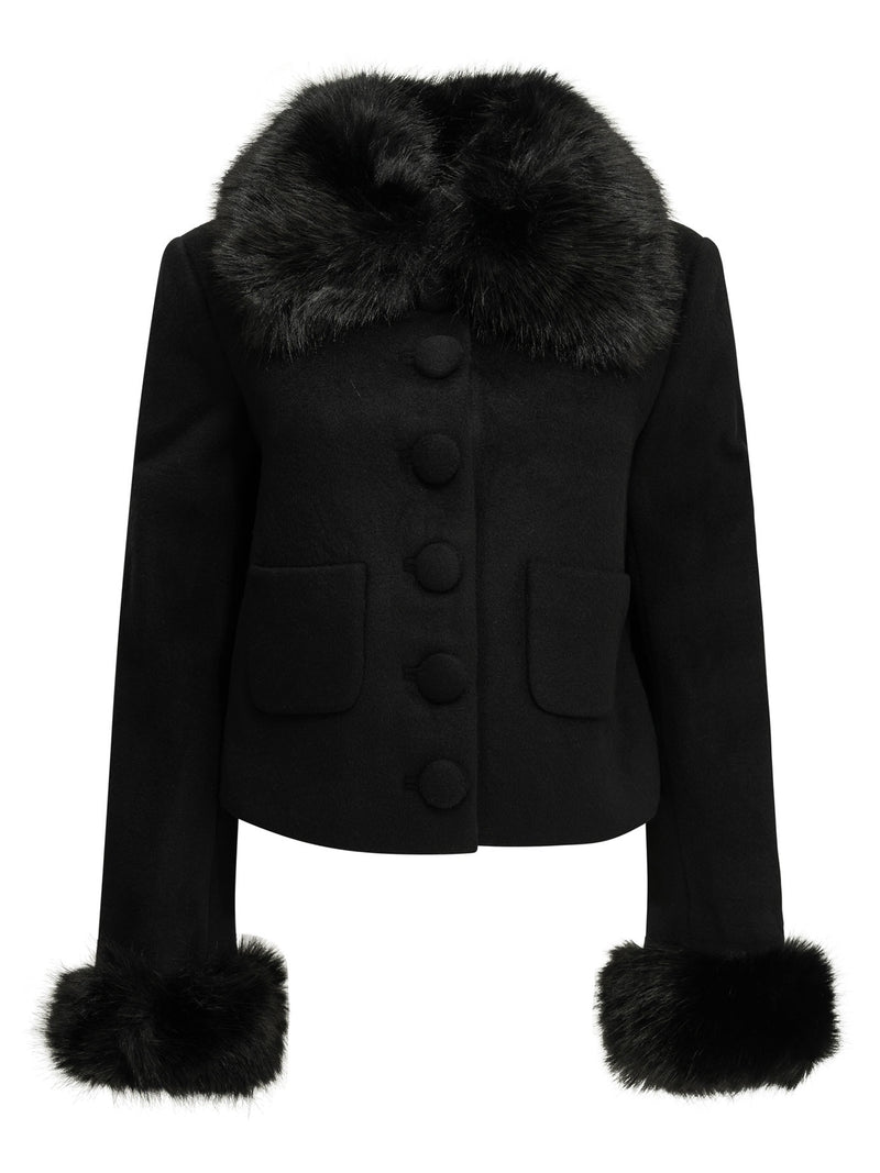 Self-portrait Self-portrait Short Wool Coat Black Women - World Class Fashion