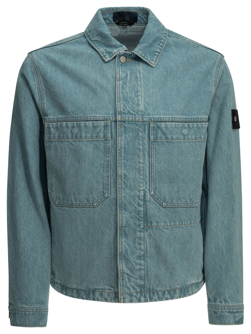 Stone Island Stone Island Light Bull Denim Jacket Light Blue - World Class Fashion