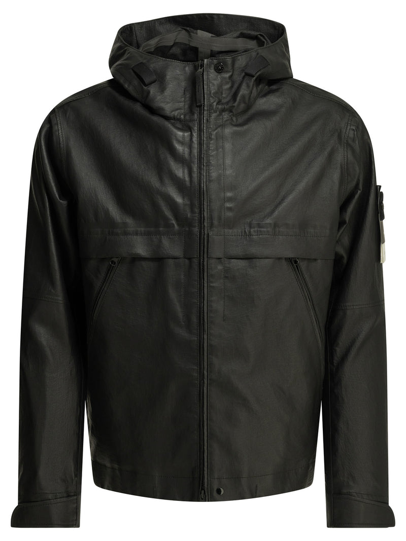 Stone Island Stone Island Leather Organza Jacket Black - World Class Fashion