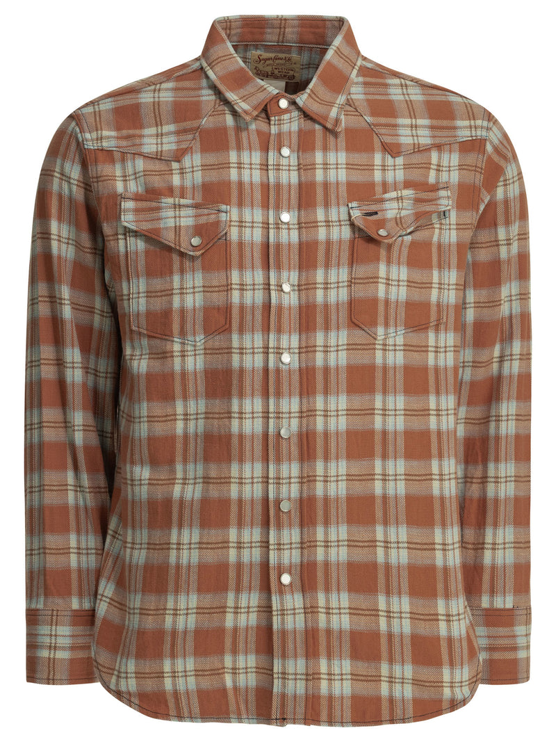 Sugar Cane Sugar Cane Casual Plaid Shirt Orange - World Class Fashion