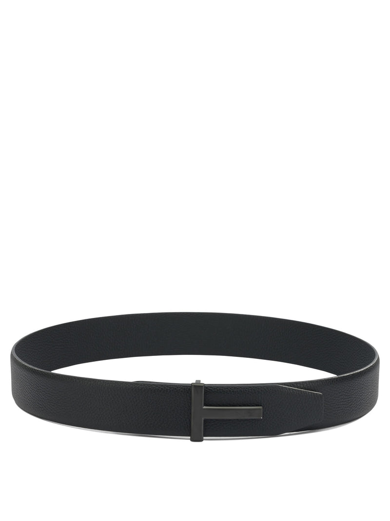 Tom Ford Cinturón de cuero negro T Icon para hombre de Tom Ford - World Class Fashion