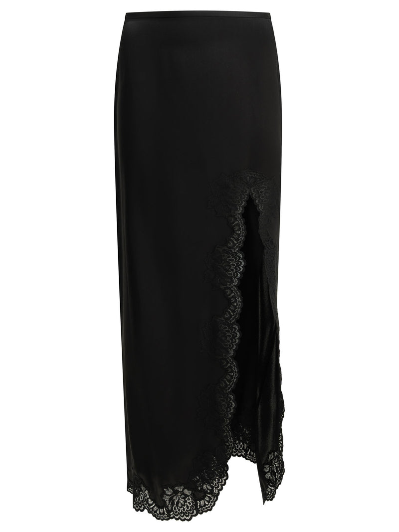 Valentino Valentino Long Silk Skirt with Ruffles Black - World Class Fashion