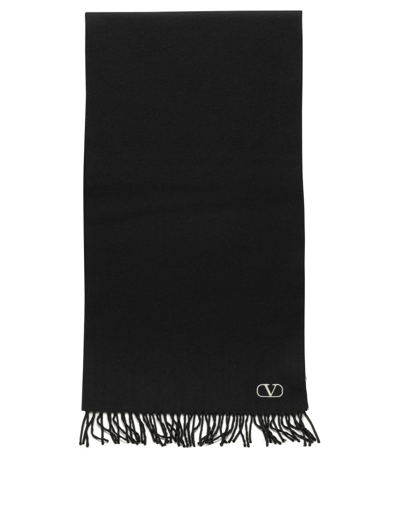 Valentino Garavani Valentino Garavani Vlogo Fringed Scarf Black - World Class Fashion