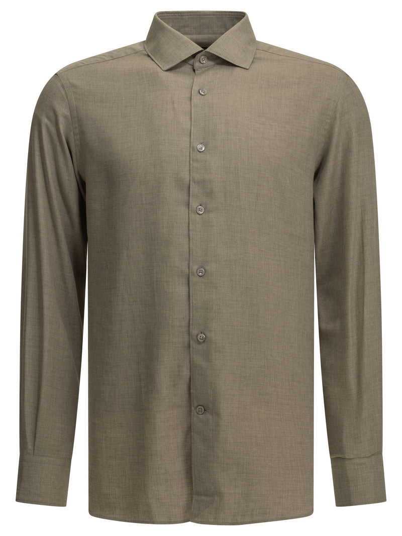 Zegna Zegna Casual Cotton-Cashmere Shirt Beige - World Class Fashion