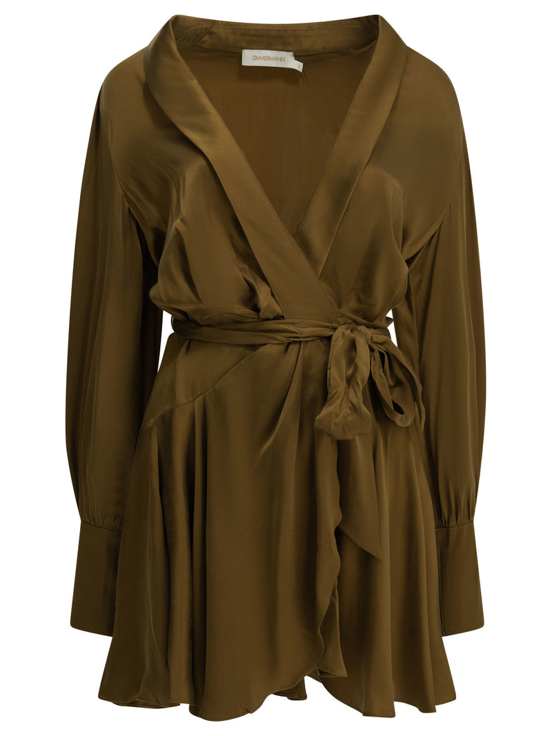 Zimmermann Zimmermann Short Wrap Dress Brown - World Class Fashion