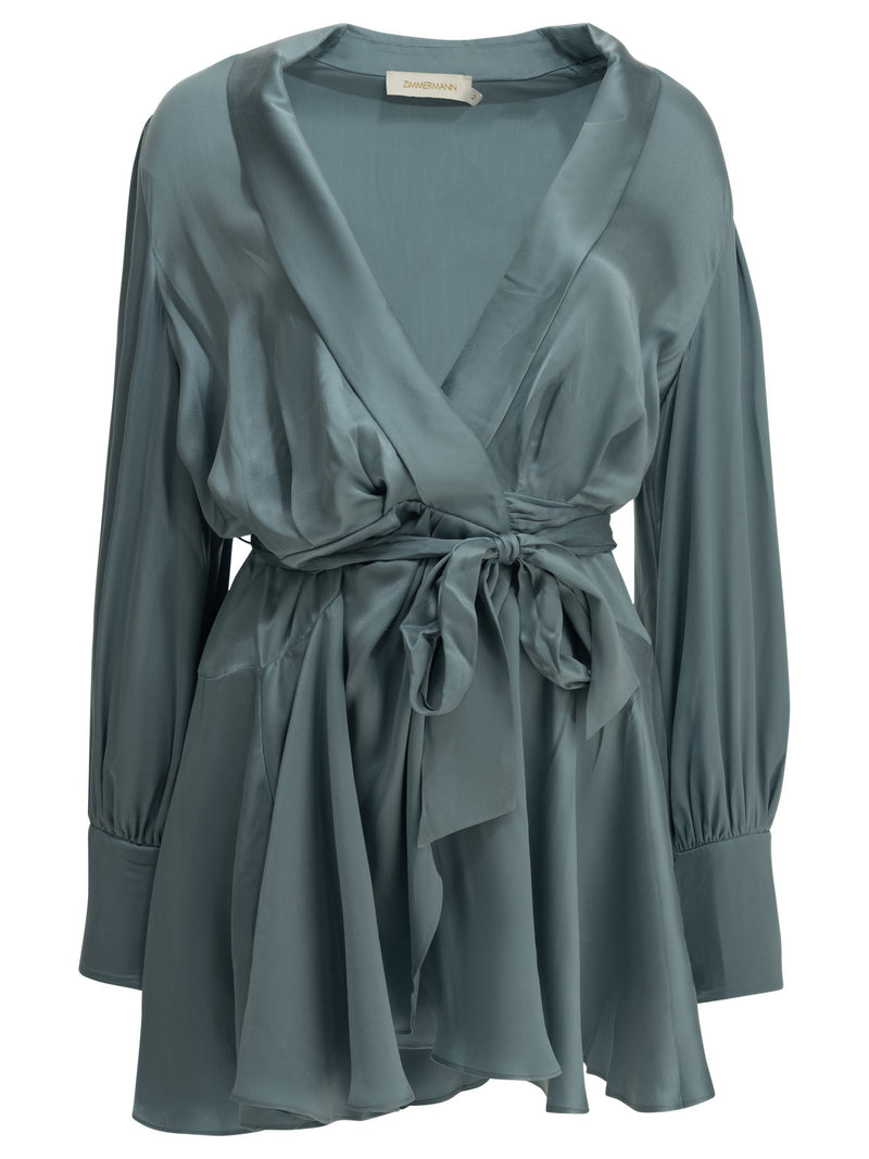Zimmermann Zimmermann Short Wrap Dress Light Blue - World Class Fashion