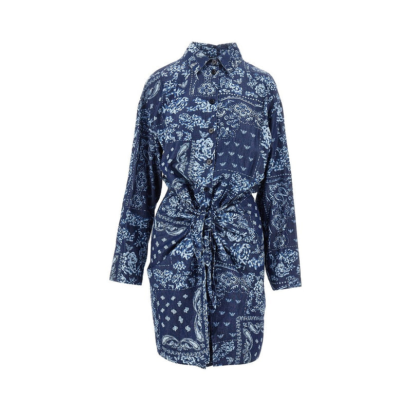 Emporio Armani Emporio Armani Bandana Print Chambray Mini Dress Blue - World Class Fashion