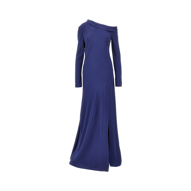 Alberta Ferretti Alberta Ferretti Asymmetrical Neckline Long Dress Blue - World Class Fashion
