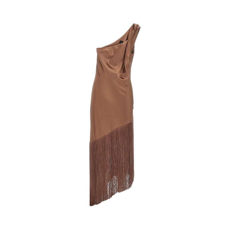 Pinko Pinko Fringed Satin Midi Dress Brown - World Class Fashion