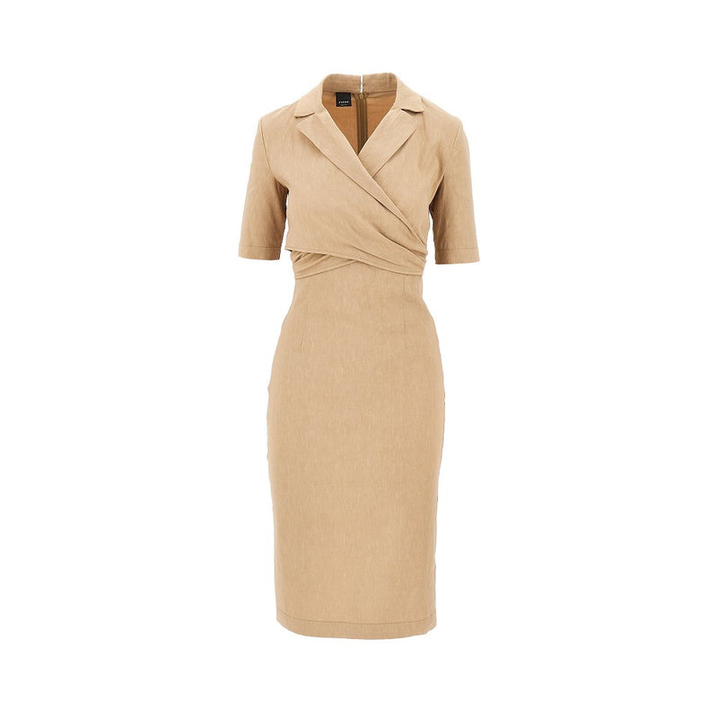 Pinko Pinko Wrapped Linen-blend Midi Dress Beige - World Class Fashion