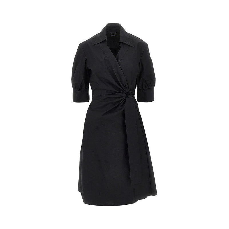 Pinko Pinko Stretch Cotton Wrap-over Midi Dress Black - World Class Fashion