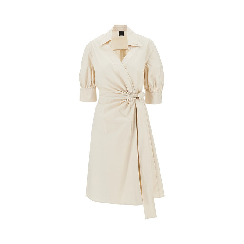 Pinko Pinko Stretch Cotton Wrap-over Midi Dress Beige - World Class Fashion