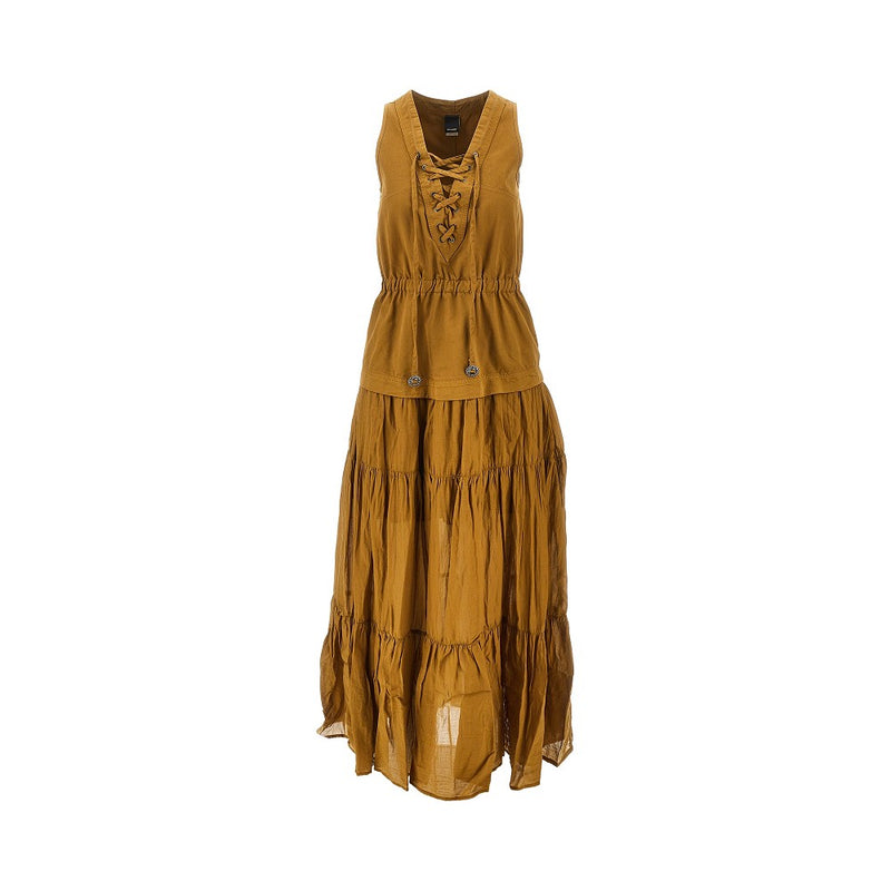 Pinko Pinko Cotton Flounced Maxi Dress Brown Women - World Class Fashion