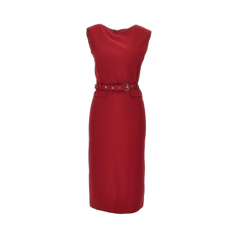 Pinko Pinko Crepe Midi Dress with Belt Red - World Class Fashion