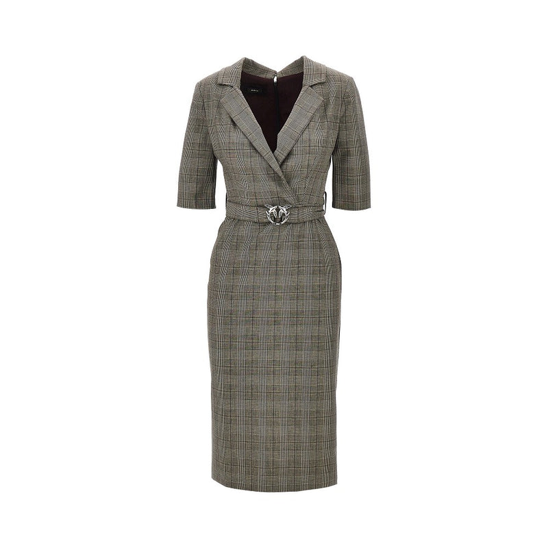 Pinko Pinko Wool-blend Check Midi Dress Brown - World Class Fashion