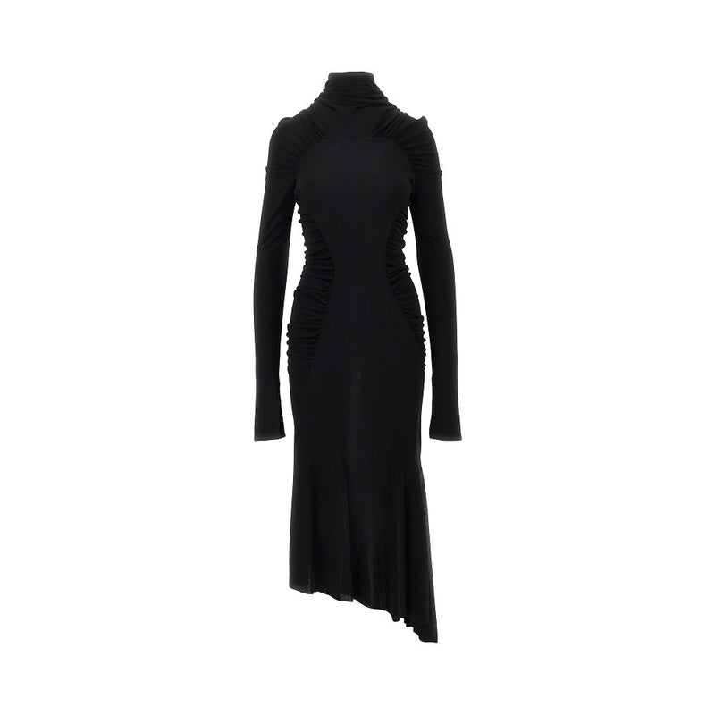 Victoria Beckham Victoria Beckham Crepe Jersey Gathered Midi Dress Black - World Class Fashion