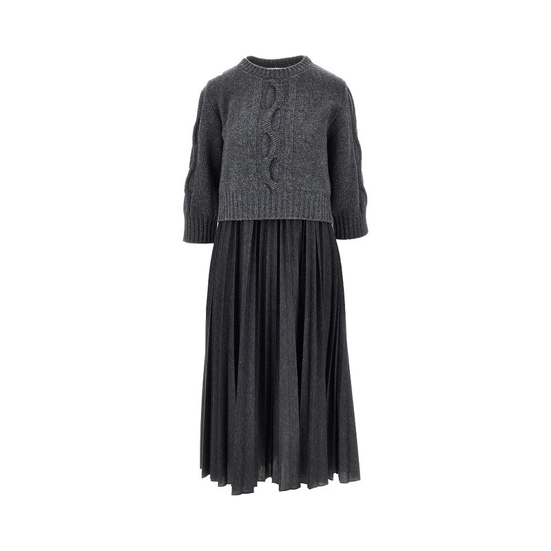 Max Mara Weekend Max Mara Weekend Wool Midi Dress with Sweater Grey - World Class Fashion