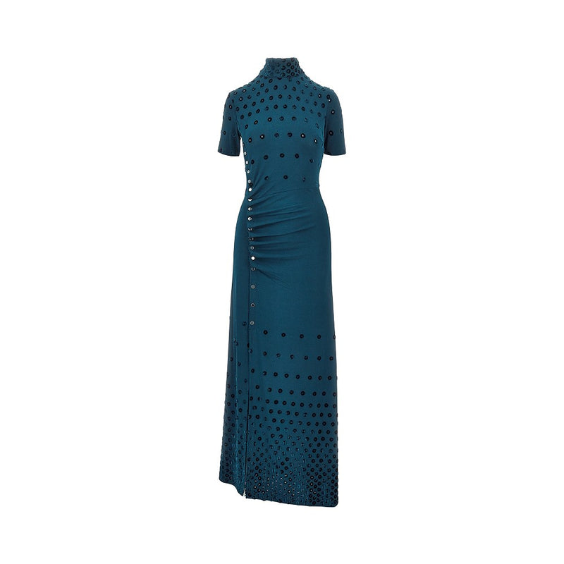 Rabanne Rabanne Jersey Long Dress with Flocked Holes Blue - World Class Fashion