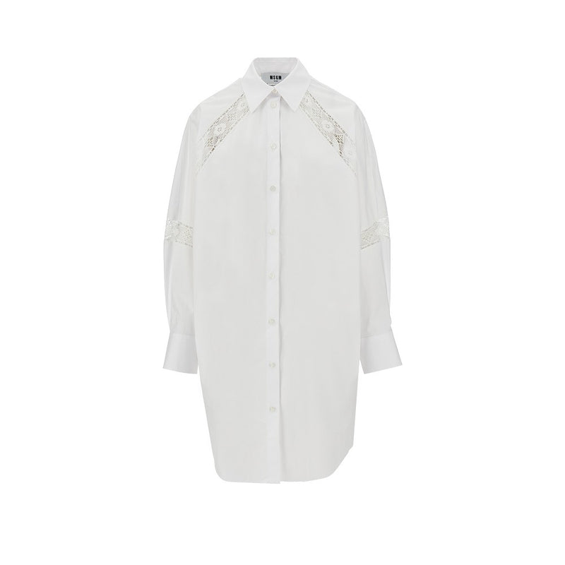 Msgm Msgm Shirt Dress with Lace Inserts White - World Class Fashion