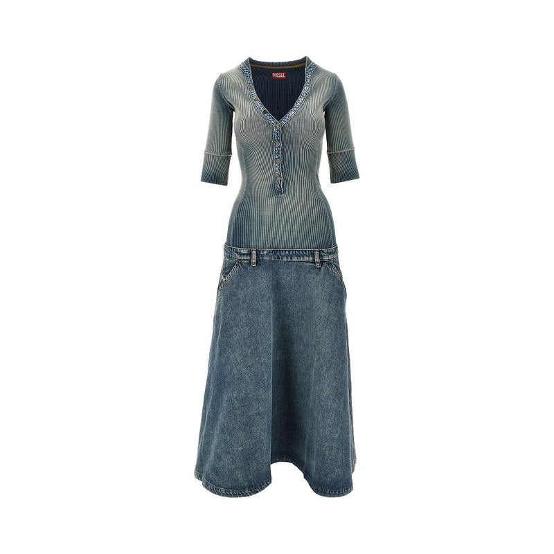 Diesel Diesel Denim Ribbed Knit Midi Dress Blue Women - World Class Fashion