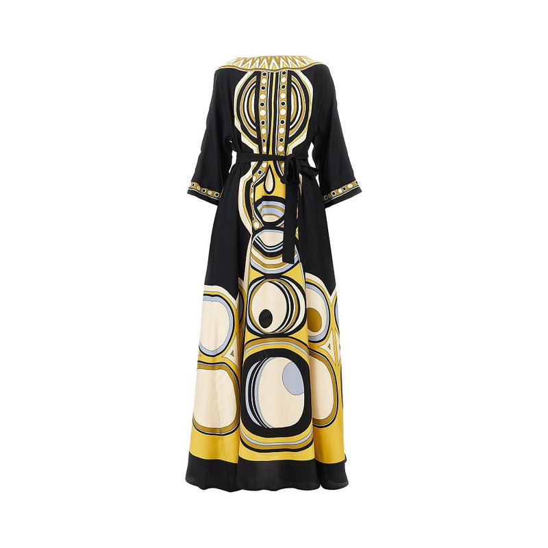 La Double J La Double J Printed Silk Muumuu Dress Multicolor - World Class Fashion