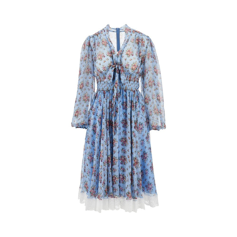 Dolce&gabbana Dolce&Gabbana Bunch Of Flowers Print Midi Dress Blue - World Class Fashion