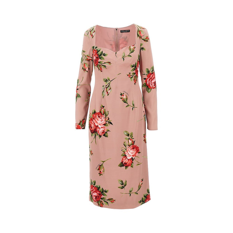Dolce&gabbana Dolce&Gabbana Roses Bouquet Print Silk Dress Pink - World Class Fashion