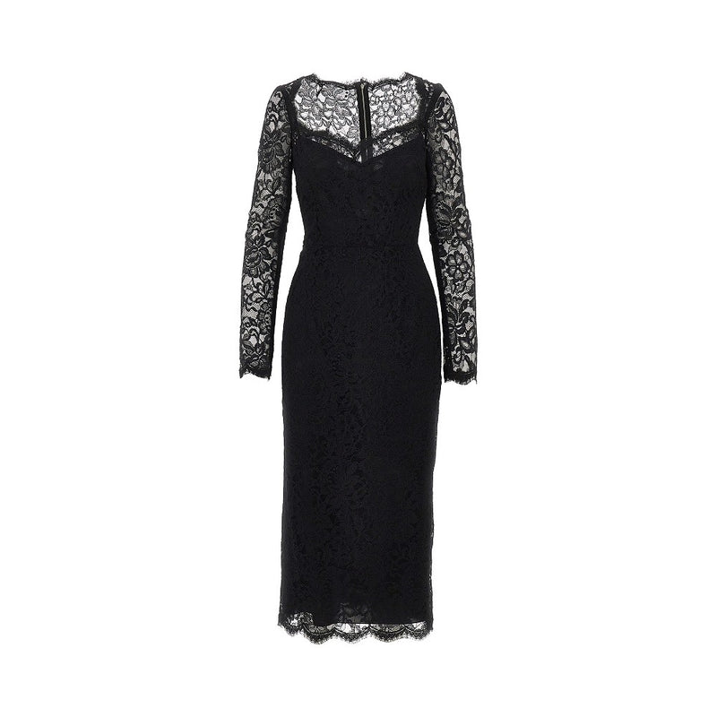 Dolce&gabbana Dolce&Gabbana Cordonetto Lace Midi Dress Black - World Class Fashion