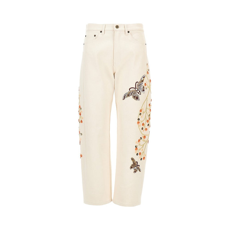 La Double J La Double J Embroidered Barrel Jeans Beige - World Class Fashion