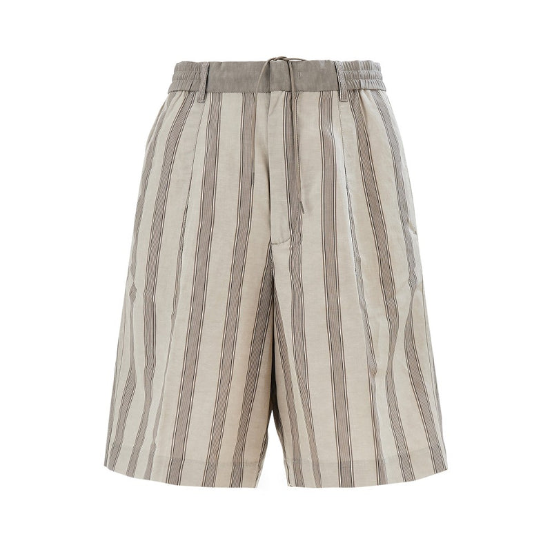 Emporio Armani Emporio Armani Striped Linen-blend Shorts Beige - World Class Fashion