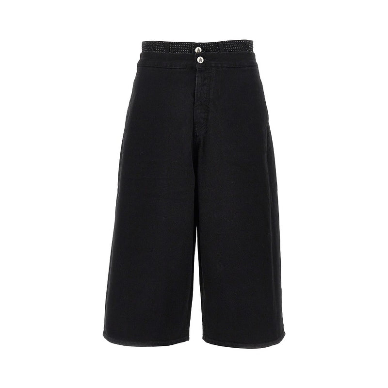 The Attico The Attico Cropped Denim Pants with Rhinestones Black - World Class Fashion