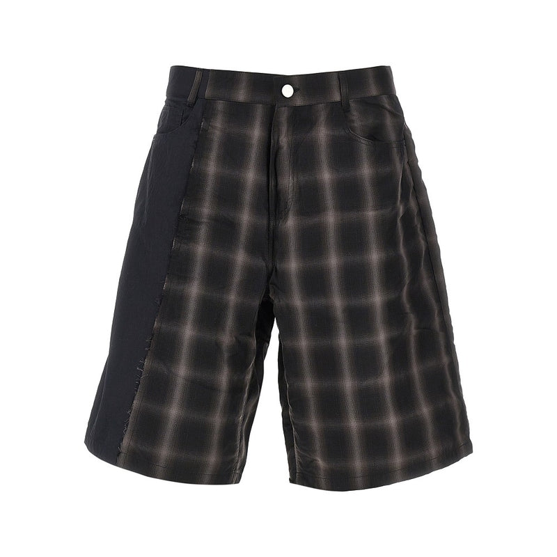 Arte Arte Plaid and Nylon Patchwork Shorts Black - World Class Fashion