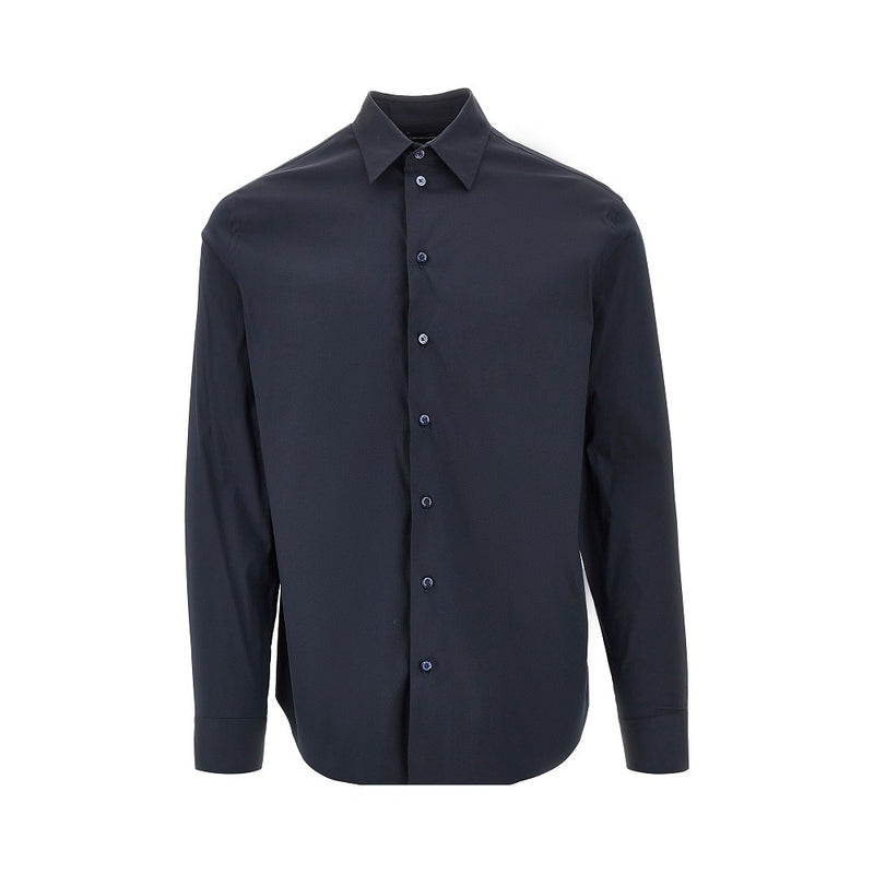 Emporio Armani Emporio Armani Stretch Poplin Shirt Blue Men - World Class Fashion