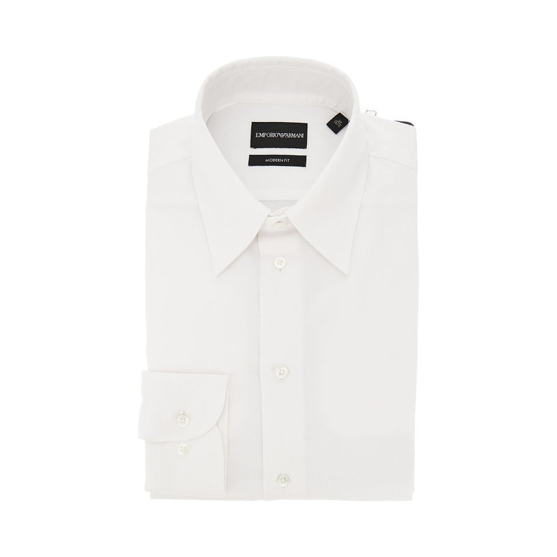 Emporio Armani Emporio Armani Modern Fit Textured Cotton Shirt White - World Class Fashion