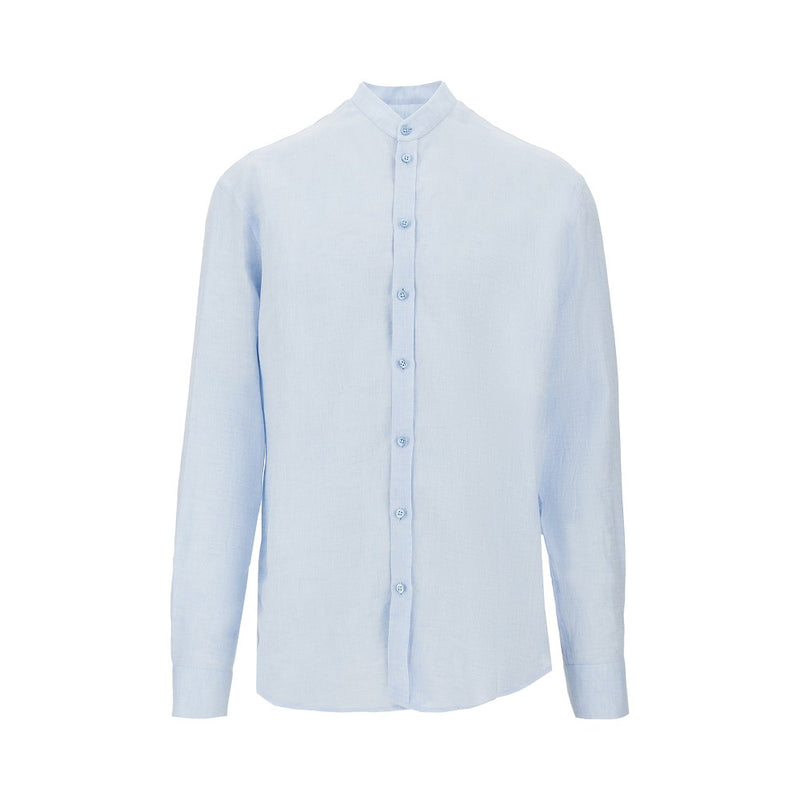 Emporio Armani Emporio Armani Guru Collar Linen Shirt Blue - World Class Fashion