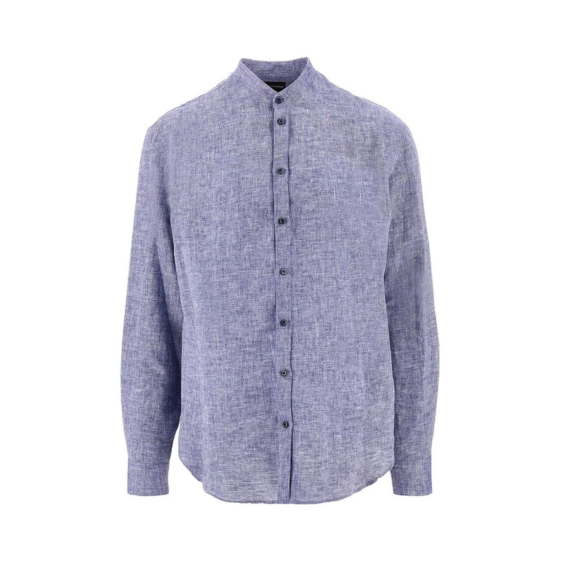 Emporio Armani Emporio Armani Guru Collar Linen Shirt Blue - World Class Fashion