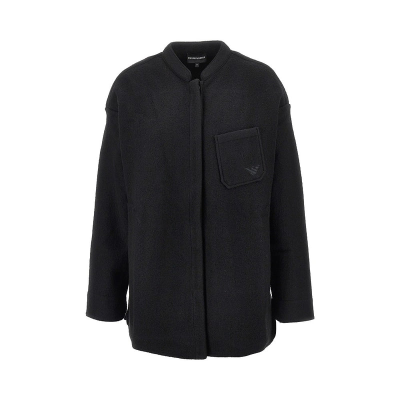 Emporio Armani Emporio Armani Boiled Wool Oversized Overshirt Black - World Class Fashion