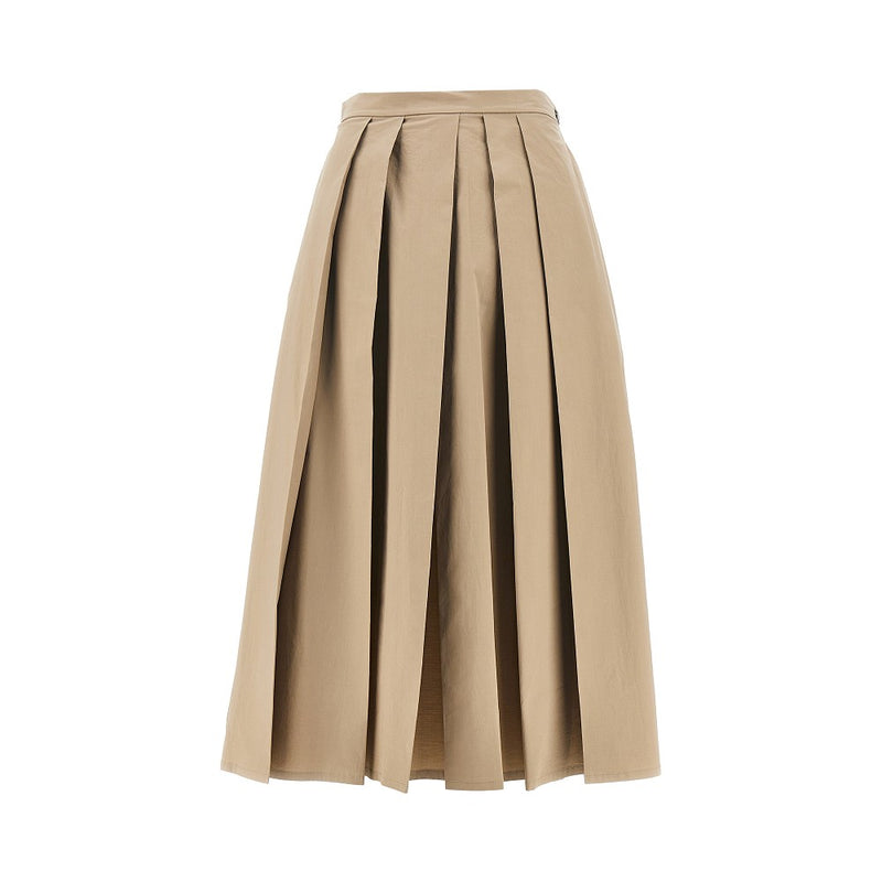 Emporio Armani Emporio Armani Stretch Poplin Pleated Midi Skirt Beige - World Class Fashion