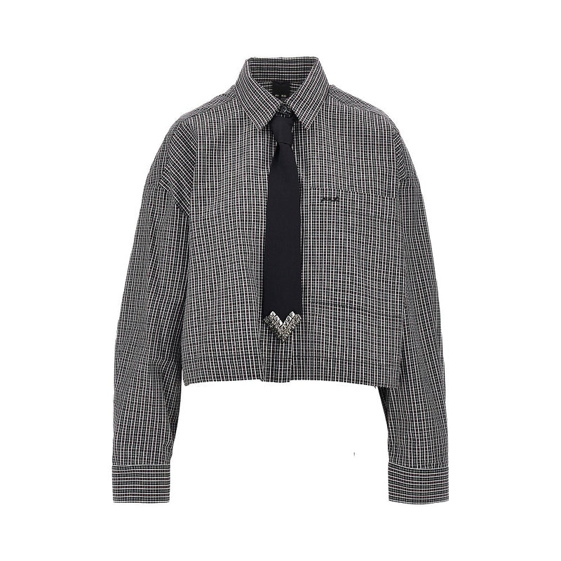 Pinko Pinko Check Cropped Shirt with Necktie Multicolor - World Class Fashion
