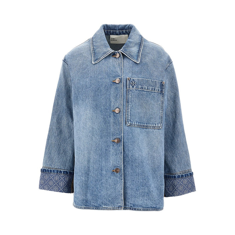 Tory Burch Tory Burch Denim Jacket T Monogram Blue Women - World Class Fashion