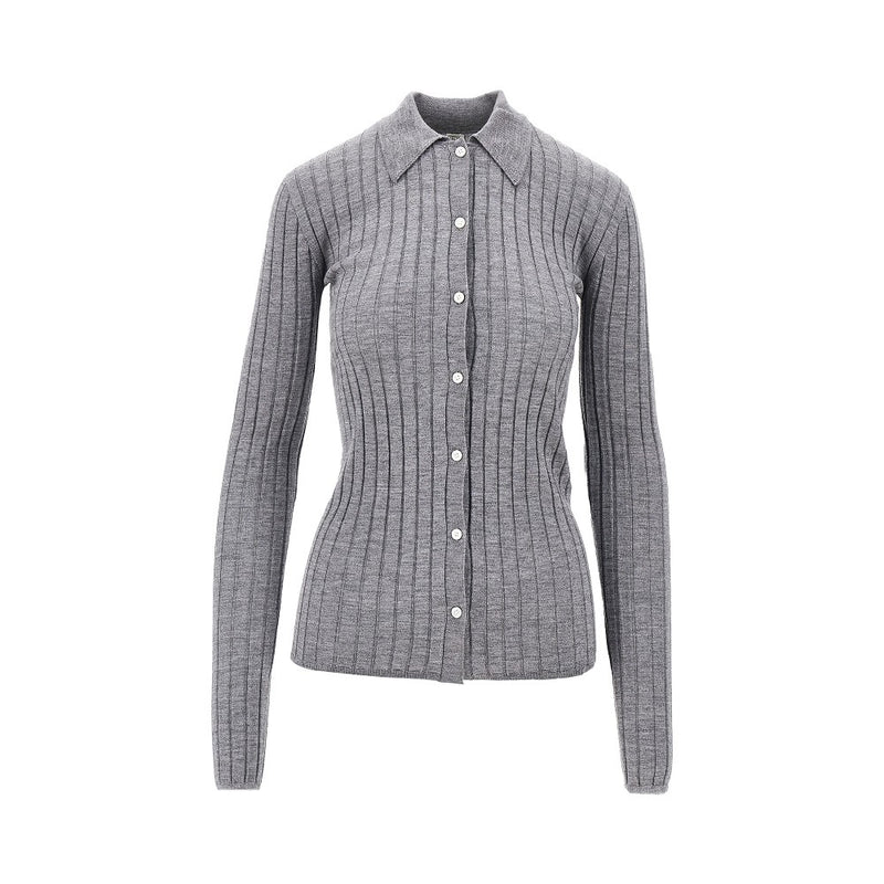 Toteme Toteme Ribbed Cashmere and Silk Cardigan Grey - World Class Fashion
