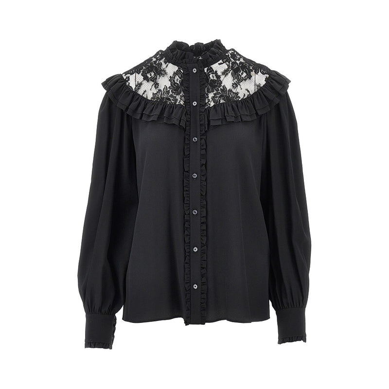 Chloe Chloe Crêpe De Chine Lace Blouse Black - World Class Fashion