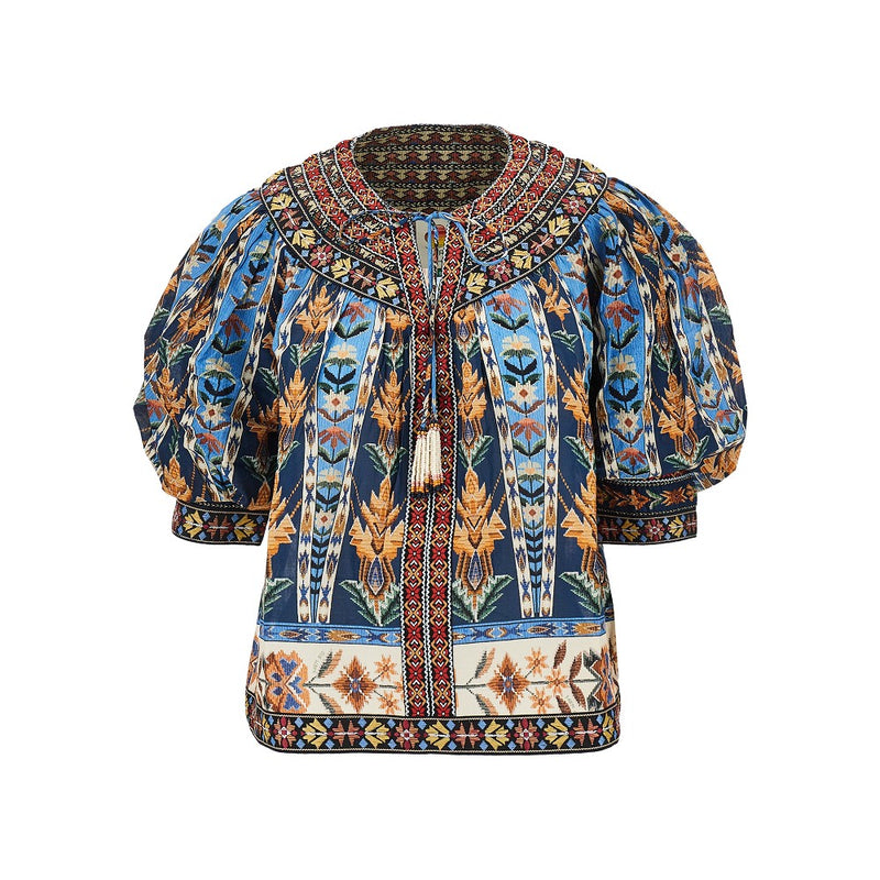 Farm Rio Farm Rio Tapestry Print Cotton Blouse Multicolor - World Class Fashion