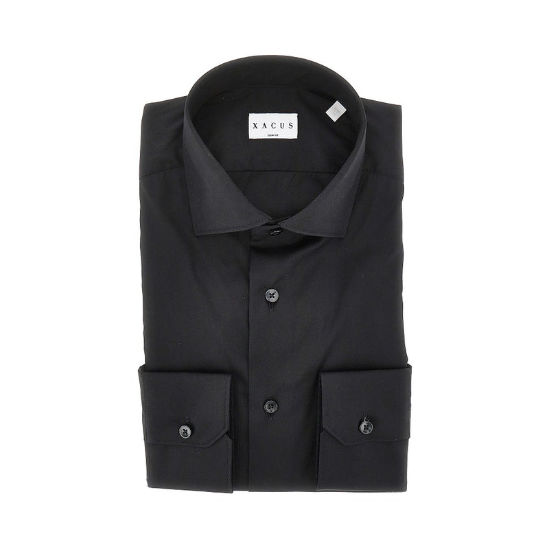 Xacus Xacus Stretch Poplin Slim Fit Shirt Black - World Class Fashion